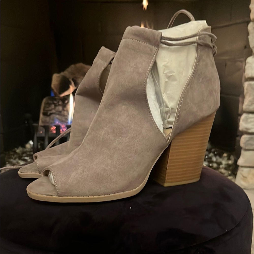 Women's Taupe Peep-Toe Ankle Boots